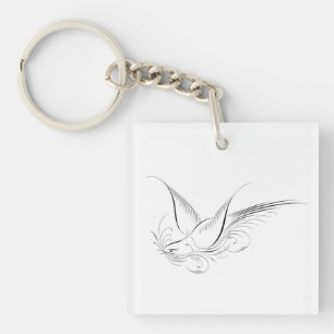 Victorian Penwork Calligraphic Dove Keychain