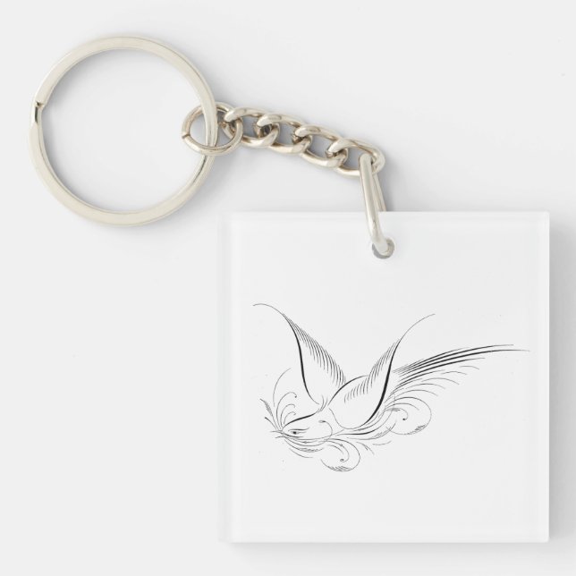 Victorian Penwork Calligraphic Dove  Keychain (Front)