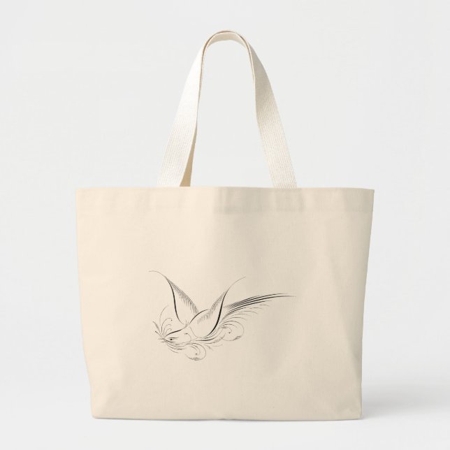 Victorian Penwork Calligraphic Dove  Large Tote Bag (Front)