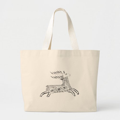 Victorian Penwork Calligraphic Stag Deer Large Tote Bag