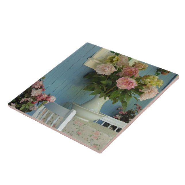 Victorian Peonies - Martha's Vineyard Ceramic Tile (Side)