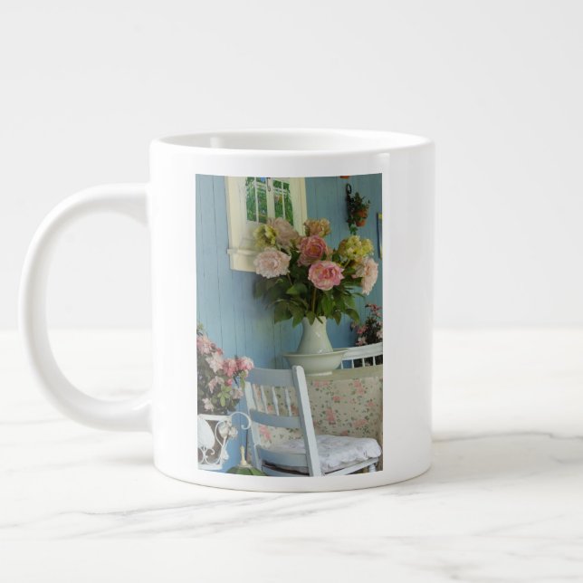 Victorian Peonies - Martha's Vineyard Giant Coffee Mug (Left)