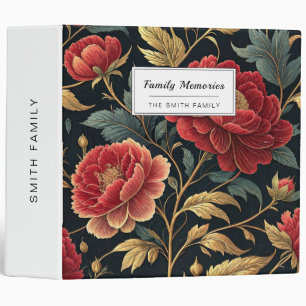 Victorian Peony Botanical Pattern 3 Ring Binder