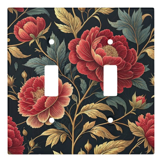 Victorian Peony Botanical Pattern Light Switch Cover (Front)