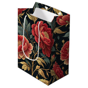 Victorian Peony Botanical Pattern Medium Gift Bag