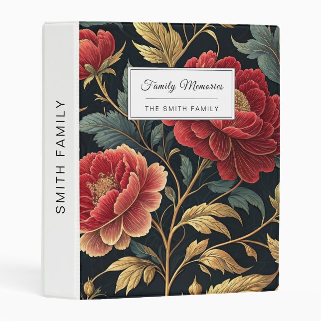 Victorian Peony Botanical Pattern Mini Binder (Front/Spine)