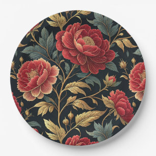 Victorian Peony Botanical Pattern Paper Plates