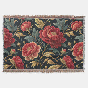Victorian Peony Botanical Pattern Throw Blanket