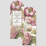 Victorian Peony Floral Pink Vintage Jane Austen Bookmarks<br><div class="desc">Lovely Jane Austen quote, "It is such a happiness when good people get together, " is placed inside a graphically design 3 dimensional gold frame with a soft white velum paper insert. Elegant pink and burgundy peony floral watercolor botanical style design in a shabby chic junk journal style. Ideal for...</div>