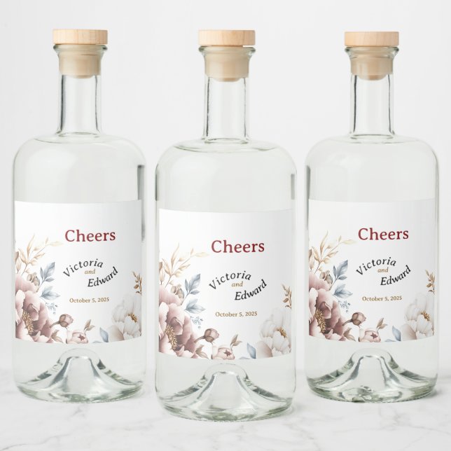 Victorian Peony Luxe Beverage Liquor Bottle Labels (Bottles)