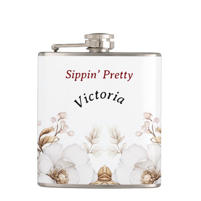 Victorian Peony Luxe Wedding Hers Vinyl Wrapped  Flask (Front)