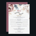 Victorian Peony Luxe Wedding Menu Card 5"x7"<br><div class="desc">STYLE: Vintage-inspired and romantic, delicate Peony blossoms in warm shades of dusty pink, ivory, beige, and soft gold, accented with hints of deep blue-green leaves. BACK of Card: plain muted burgundy color. TEXT: easy to customize with your own. See MATCHING Items in “Victorian Peony Luxe” Collection in Vera Bond Art...</div>