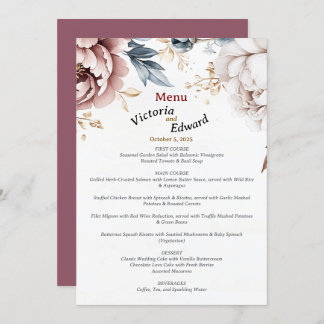 Victorian Peony Luxe Wedding Menu Card 5"x7"