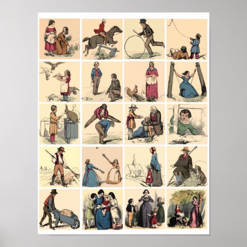 Victorian People Working Playing Picture Book Art Poster