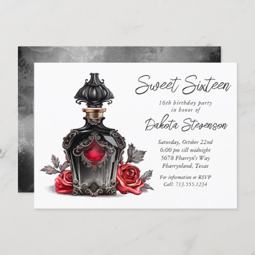 Victorian Perfume Bottle and Roses  Sweet Sixteen Invitation