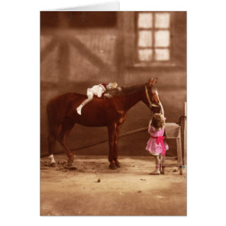 Victorian Photo: Adorable Children with horse Cards