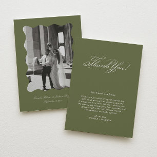 Victorian Photo Olive Green Wedding Thank You Card
