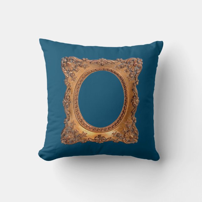 Victorian picture frame minimalist gold blue throw pillow (Front)