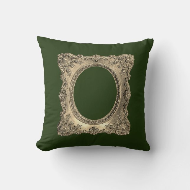 Victorian picture frame minimalist gold green throw pillow (Front)