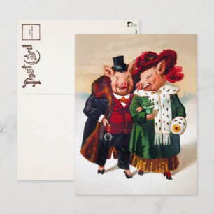 Victorian Pig Couple Postcard