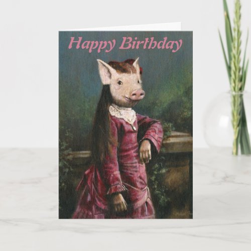 Victorian Piglet Girl Birthday Card