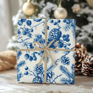 Victorian Pine Cones and Branches Toile Christmas Wrapping Paper