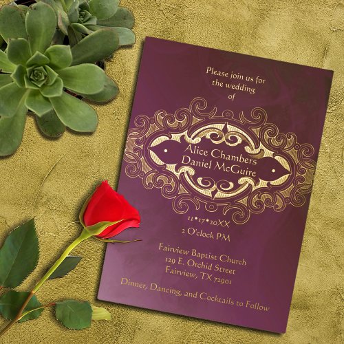 Victorian Pink and Gold Foil Accent Wedding Foil Invitation