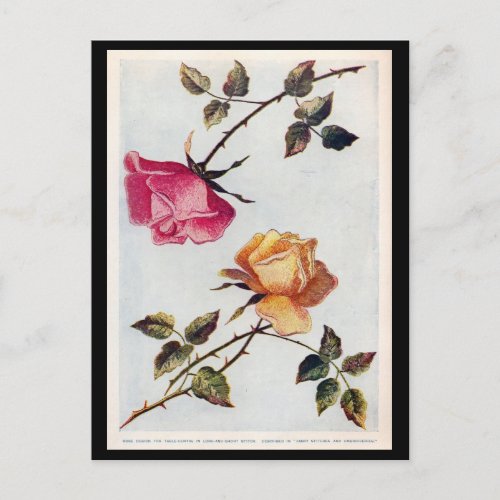 Victorian Pink and Yellow Roses Postcard