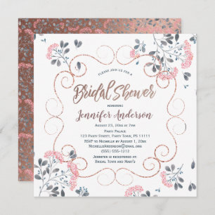 Victorian Pink Blue Rose Gold Floral Bridal Shower Invitation