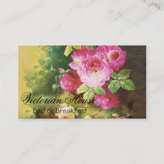 Victorian Pink Cabbage Roses Business Cards (Front)