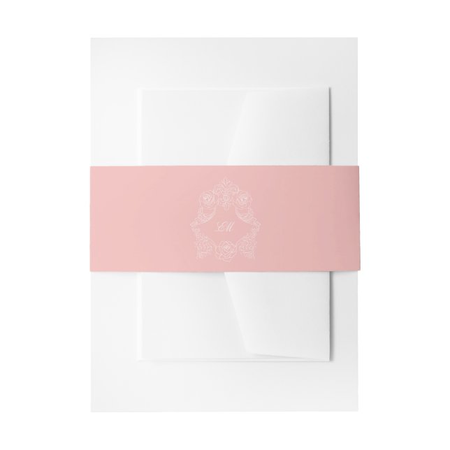 Victorian Pink Crest Monogram Wedding Invitation Belly Band (Front Example)