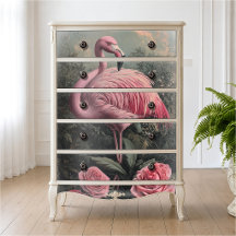 Victorian Pink Flamingo Vintage Roses Illustration