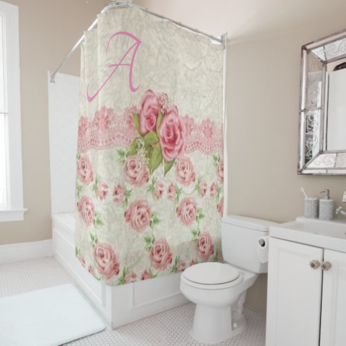 Victorian pink floral shower curtain