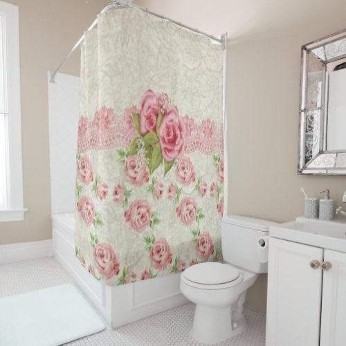 Victorian pink floral showercurtain shower curtain