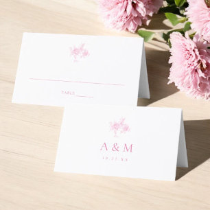 Victorian Pink Floral Wedding Folded Place Card