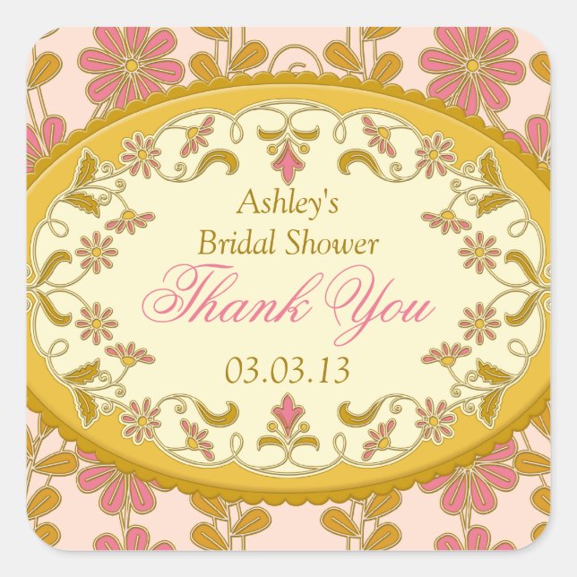 Victorian Pink Gold Favor Bridal Shower Stickers (Front)