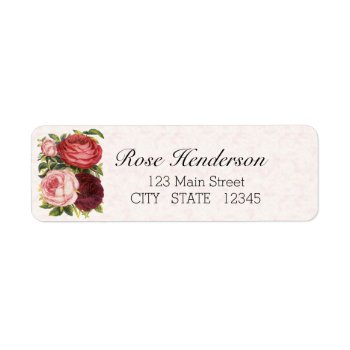 Victorian Pink Red Burgandy Cabbage Roses Address Label by SimpleElegance at Zazzle