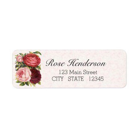 Victorian Pink Red Burgandy Cabbage Roses Address Label
