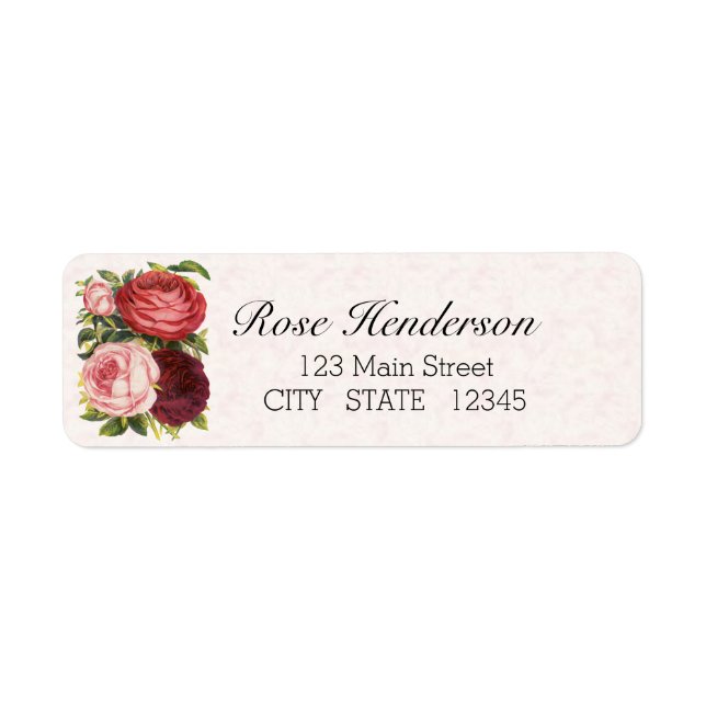 Victorian Pink Red Burgandy Cabbage Roses Address Label (Front)