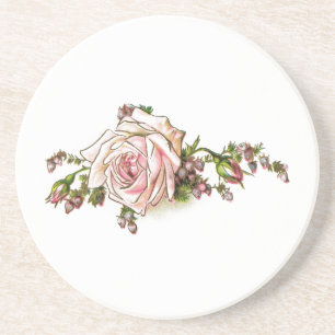 Victorian Pink Rose and Buds Sandstone Drink Coaster