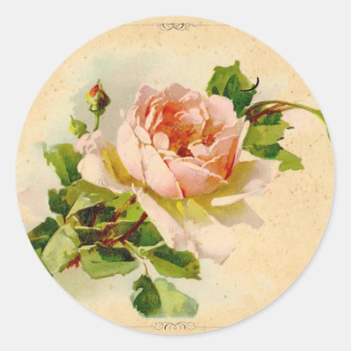 Victorian Pink Rose Classic Round Sticker