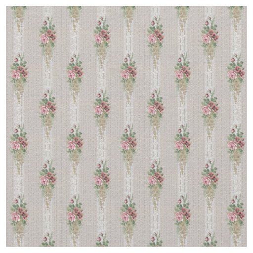 Victorian Pink Roses and White Lace Stripes Fabric