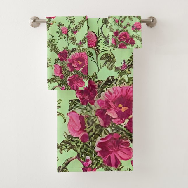 Victorian Pink Roses Bath Towel Set (Insitu)