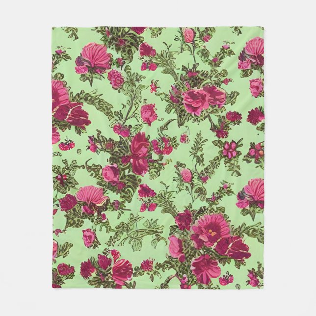 Victorian Pink Roses Fleece Blanket (Front)