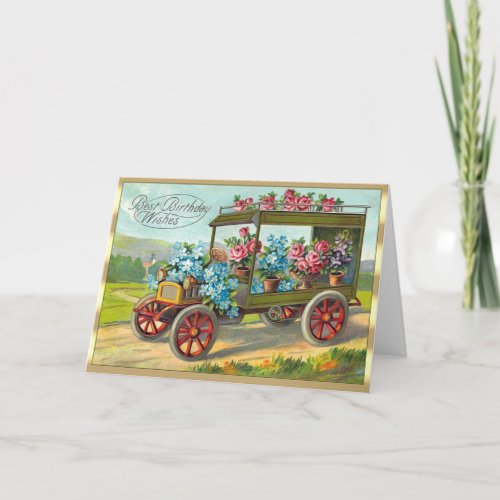 Victorian Pink Roses Forget_Me_Nots Car Birthday Card