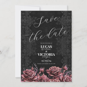 Victorian Pink Roses Gothic Wedding Save the Date Invitation