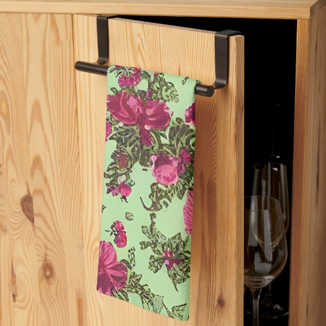 Victorian Pink Roses Kitchen Towel (Thirds Fold)