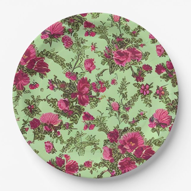 Victorian Pink Roses Paper Plates (Front)