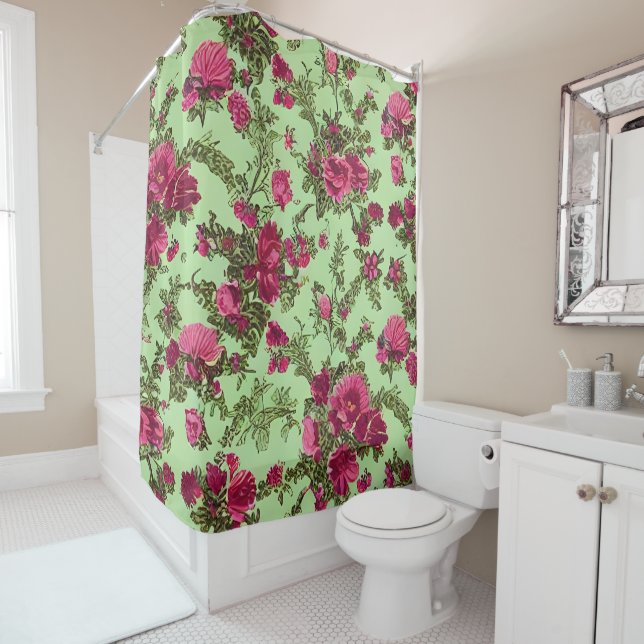 Victorian Pink Roses Shower Curtain (In Situ)