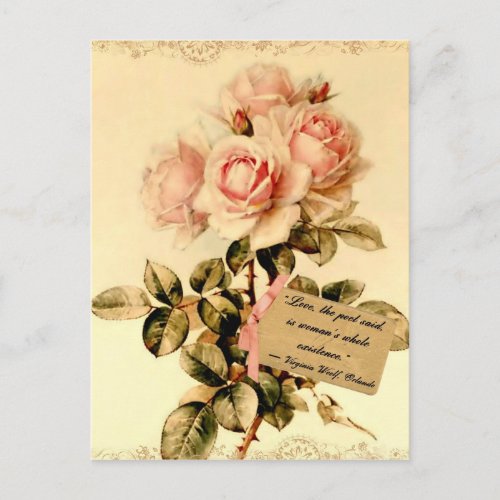 Victorian Pink Roses with Motivational Quote Postcard
